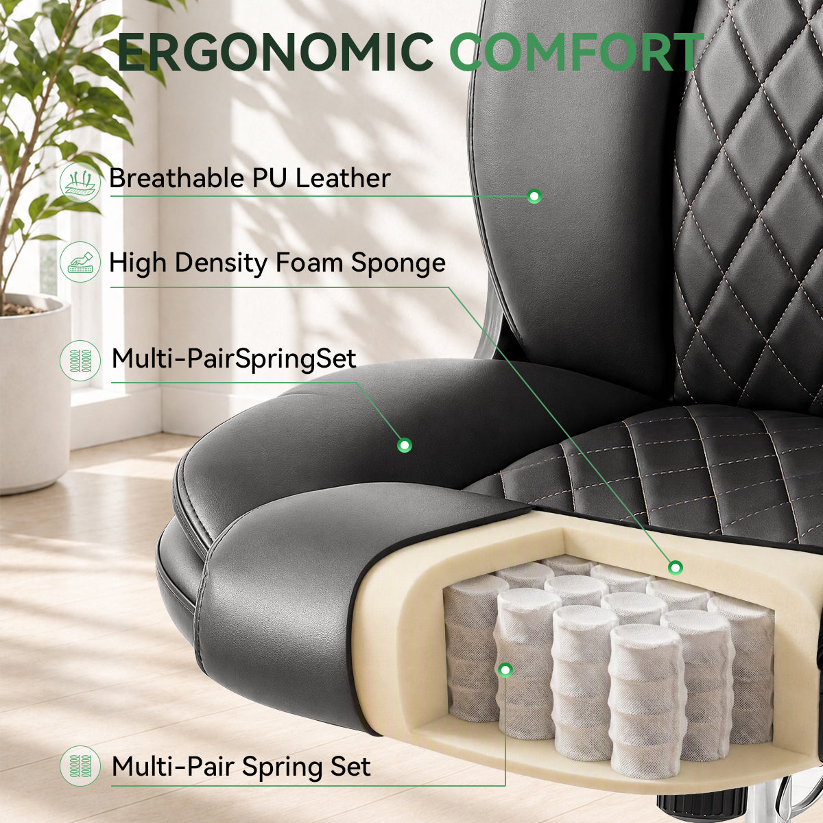 Ergonomic Office Chair - High Back PU Leather Desk Chair