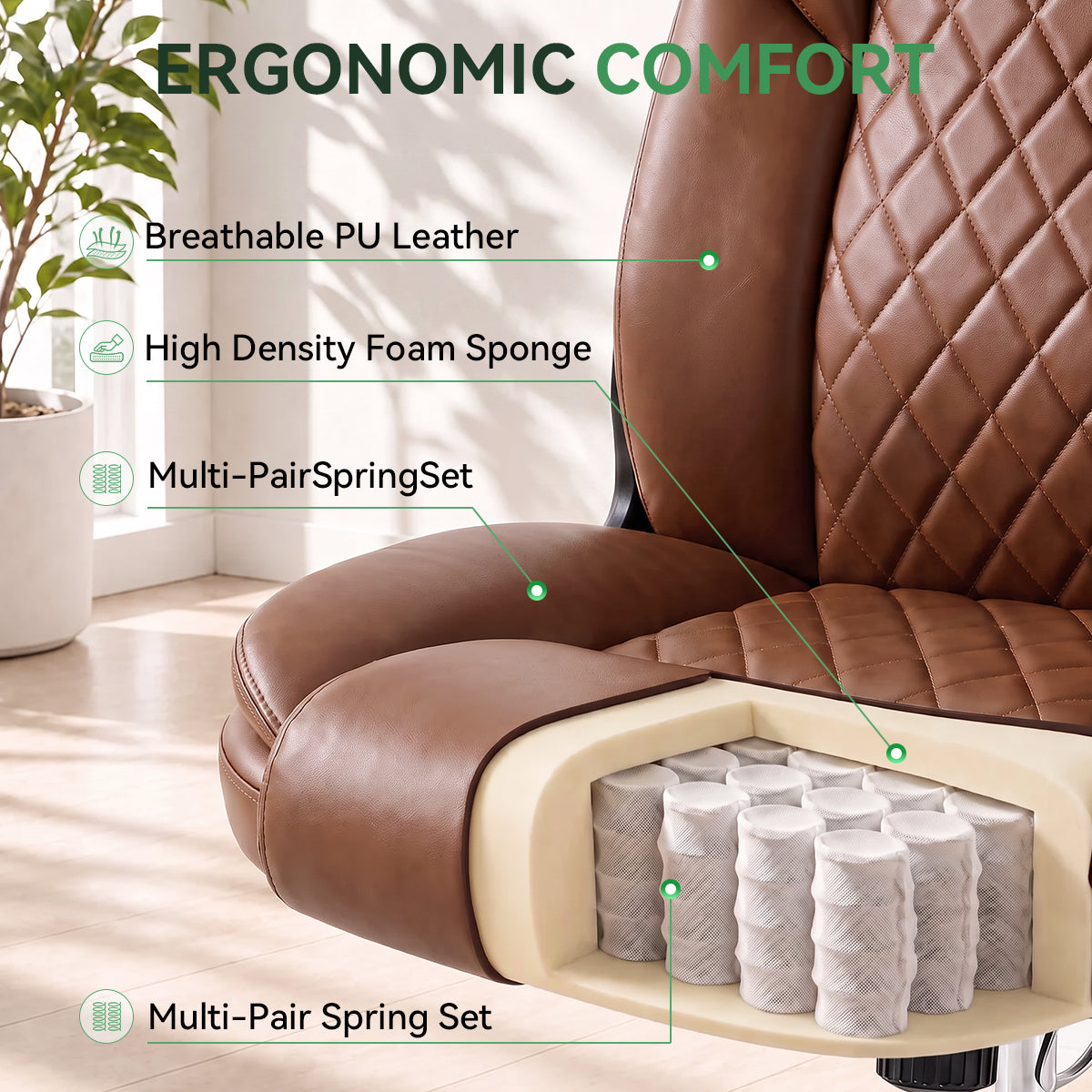 Ergonomic Office Chair - High Back PU Leather Desk Chair