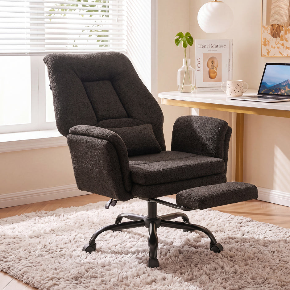 Brage Teddy Fabric Office Chair with Footrest, Criss Cross,