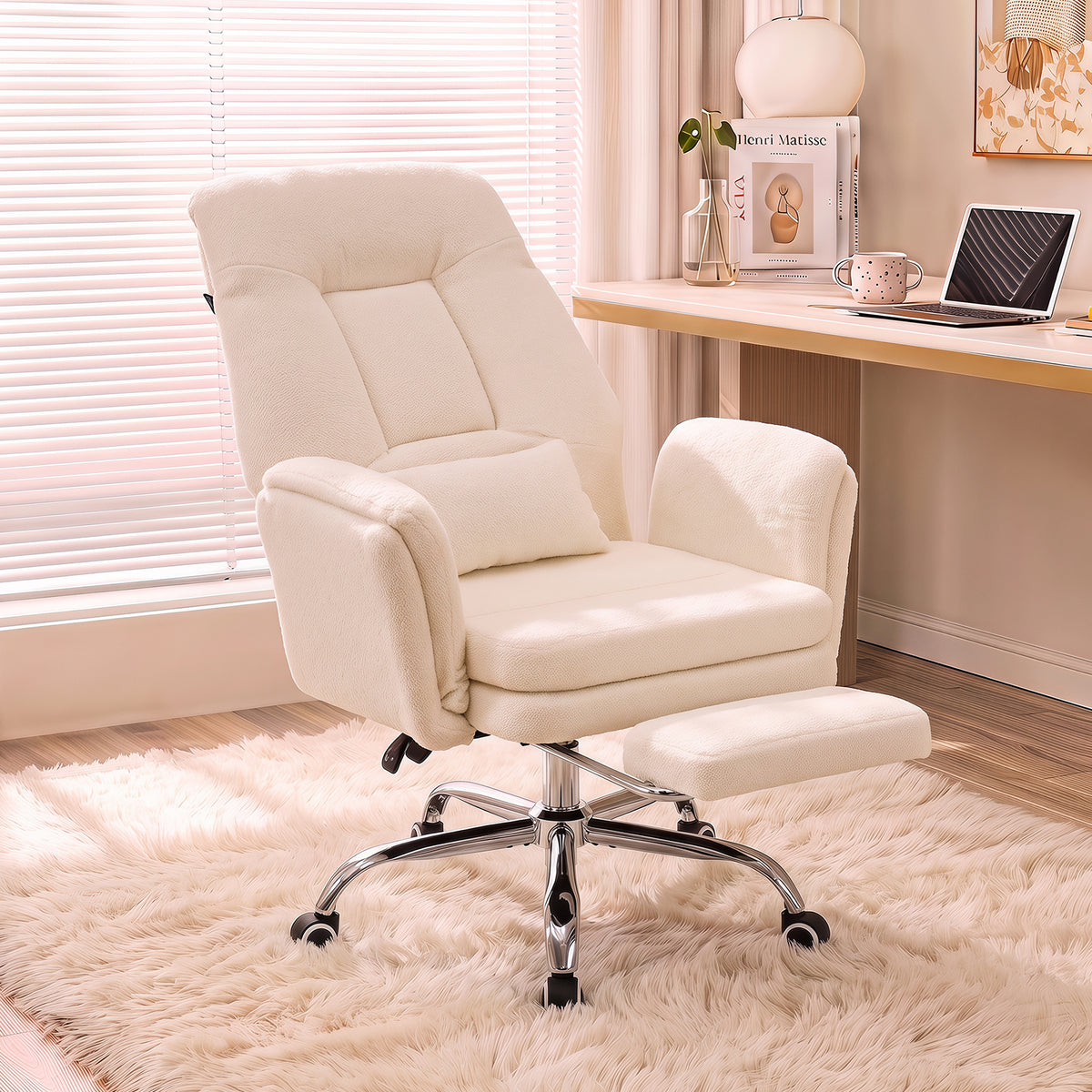 Brage Teddy Fabric Office Chair with Footrest, Criss Cross,
