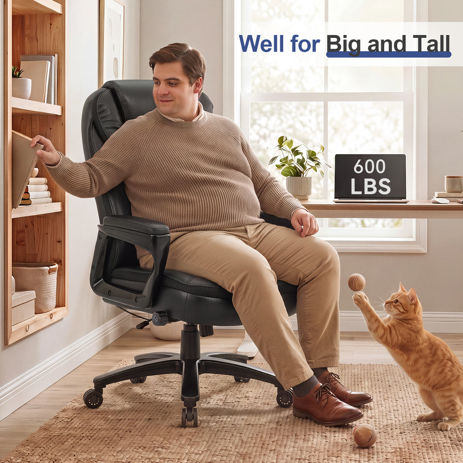 Heavy Duty Big & Tall Office Chair - 600 lb Leather Desk Chair
