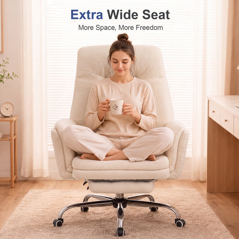Brage Teddy Fabric Office Chair with Footrest, Criss Cross,