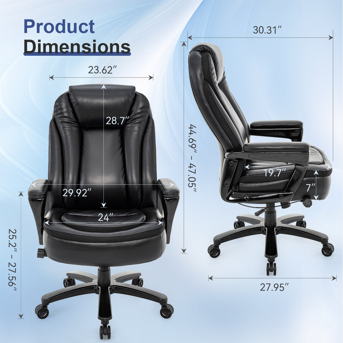 Heavy Duty Big & Tall Office Chair - 600 lb Leather Desk Chair