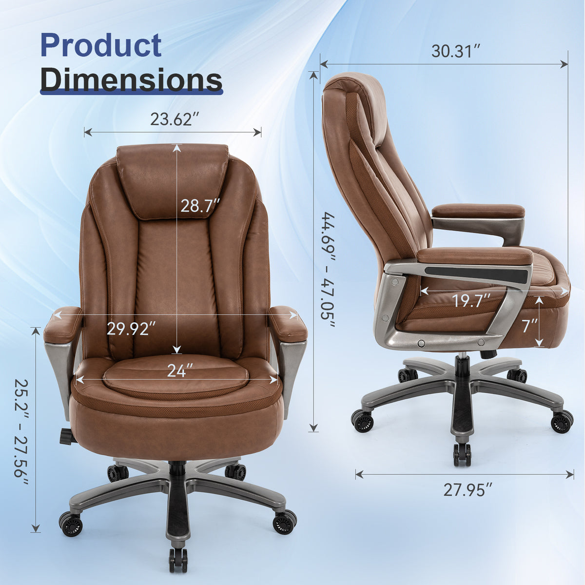 Heavy Duty Big & Tall Office Chair - 600 lb Leather Desk Chair