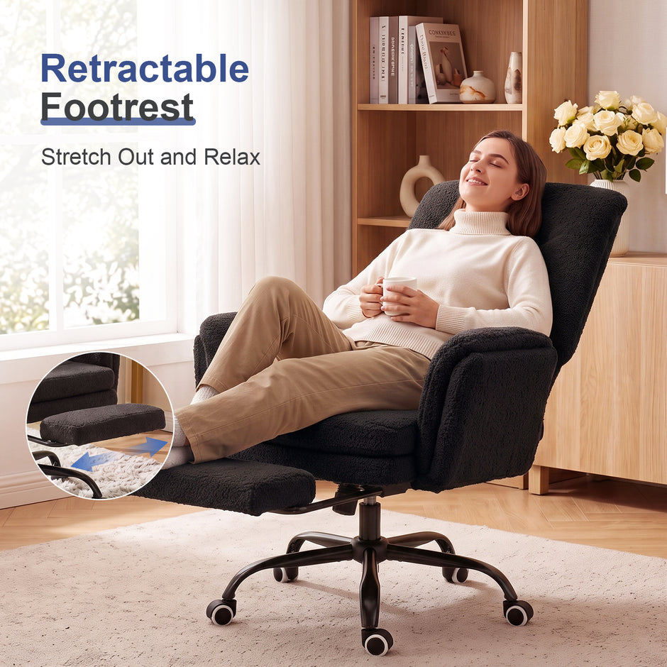 Brage Teddy Fabric Office Chair with Footrest, Criss Cross,