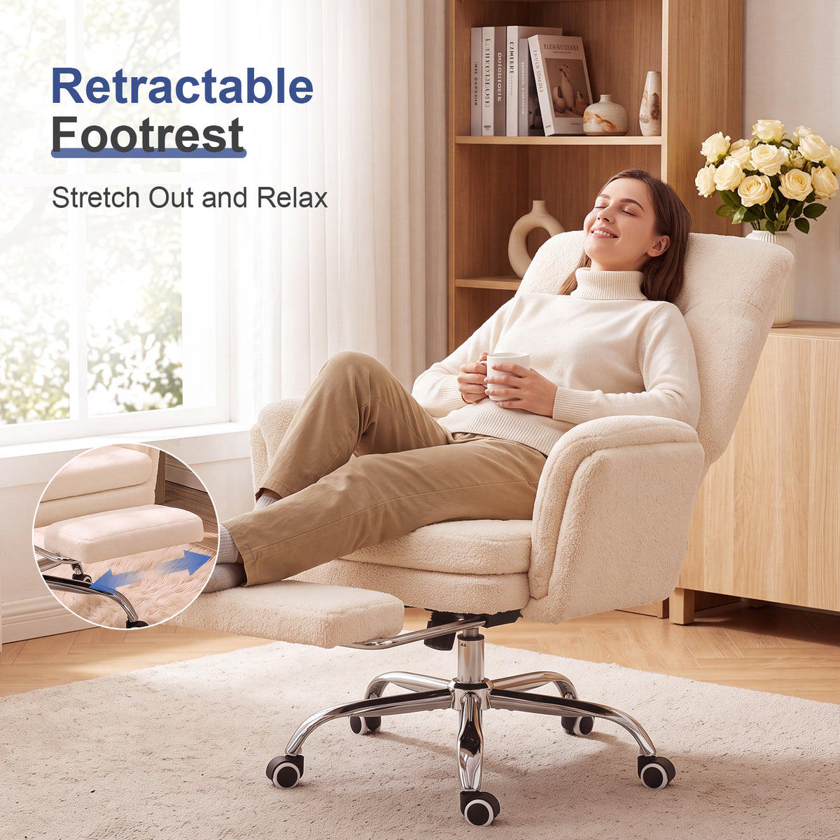 Brage Teddy Fabric Office Chair with Footrest, Criss Cross,
