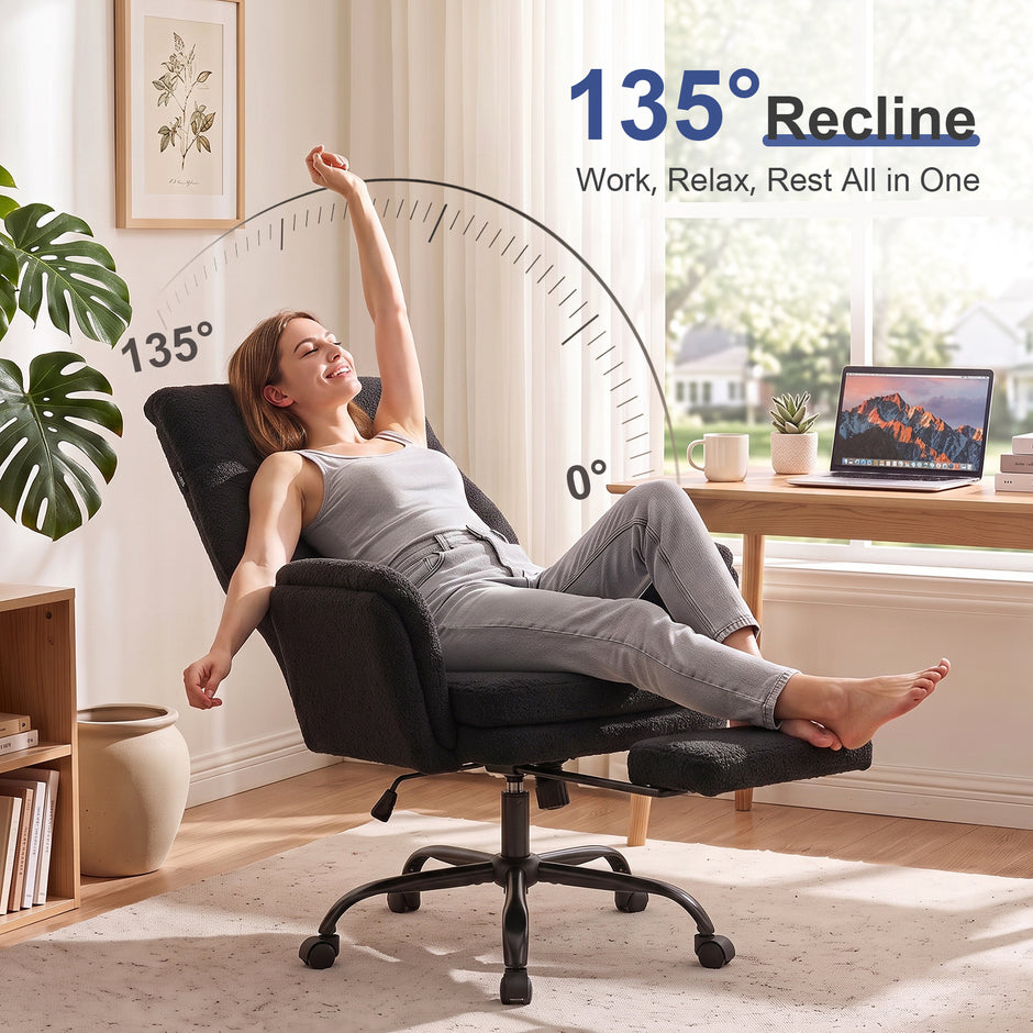 Brage Teddy Fabric Office Chair with Footrest, Criss Cross,