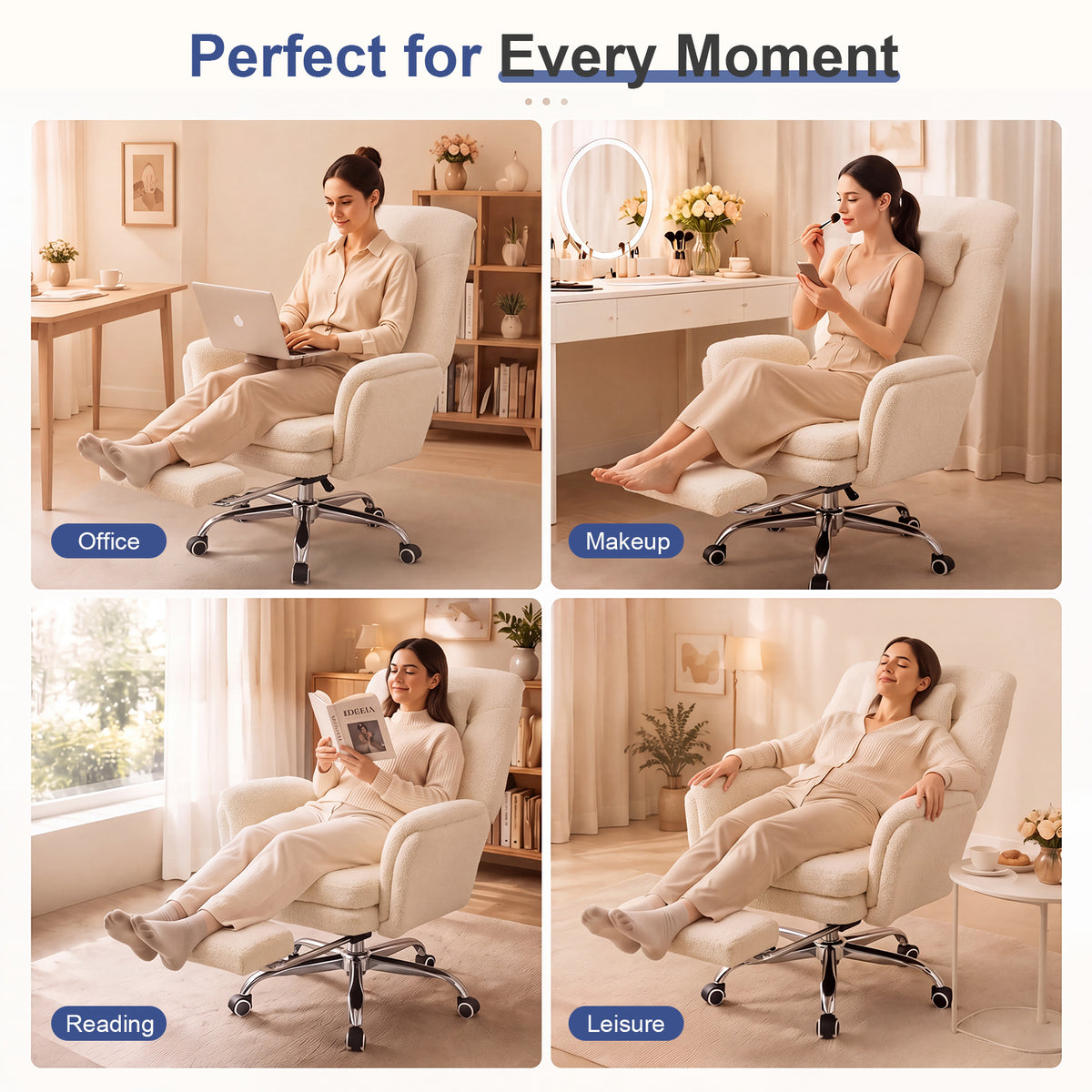Brage Teddy Fabric Office Chair with Footrest, Criss Cross,