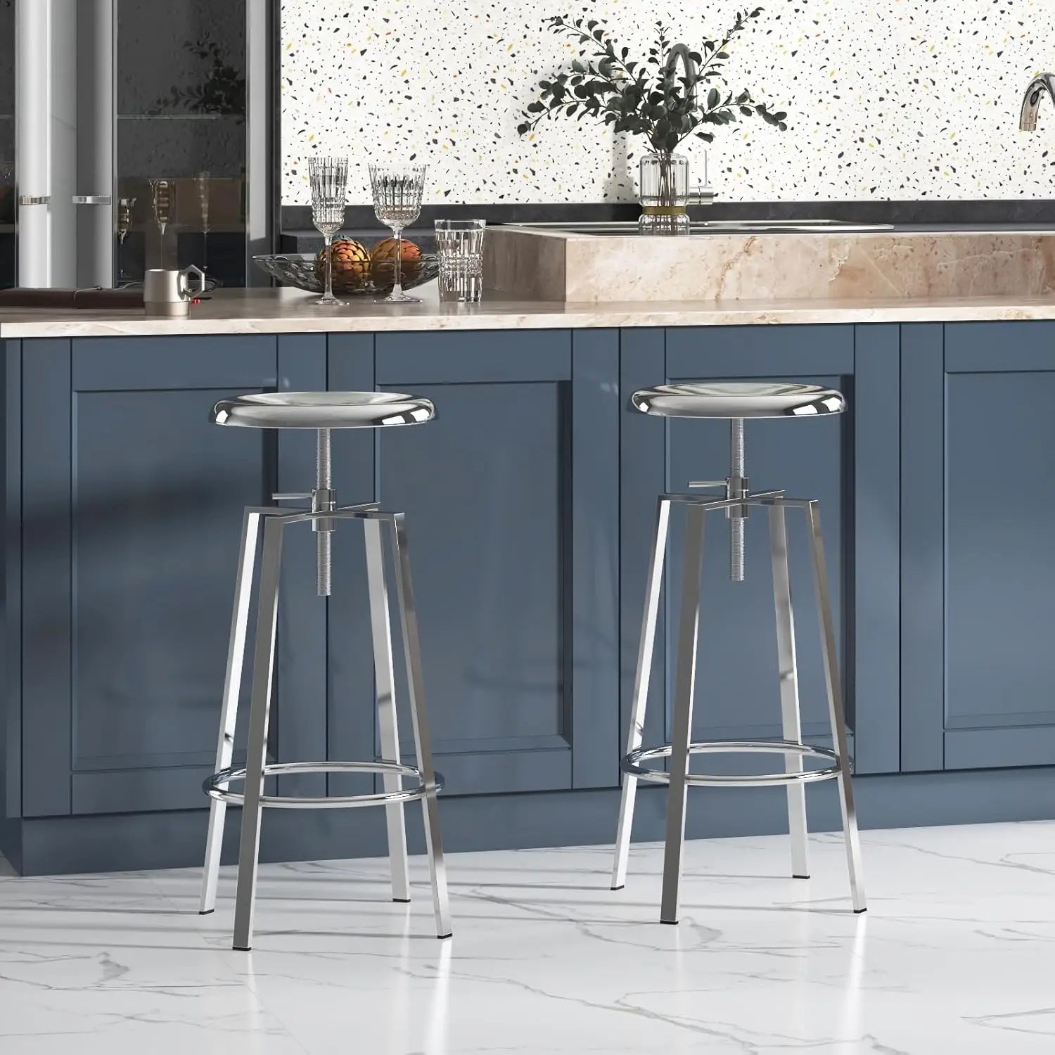 Adjustable Swivel Height Bar Stools Set of 2 for Pub Cafe, Kitchen