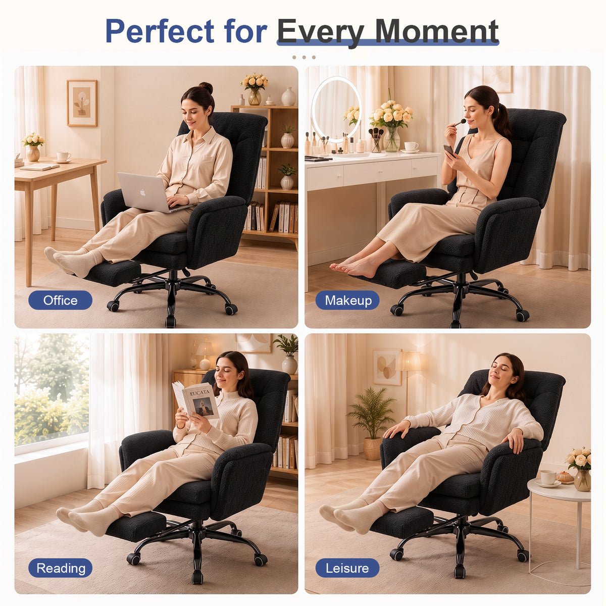 Brage Teddy Fabric Office Chair with Footrest, Criss Cross,