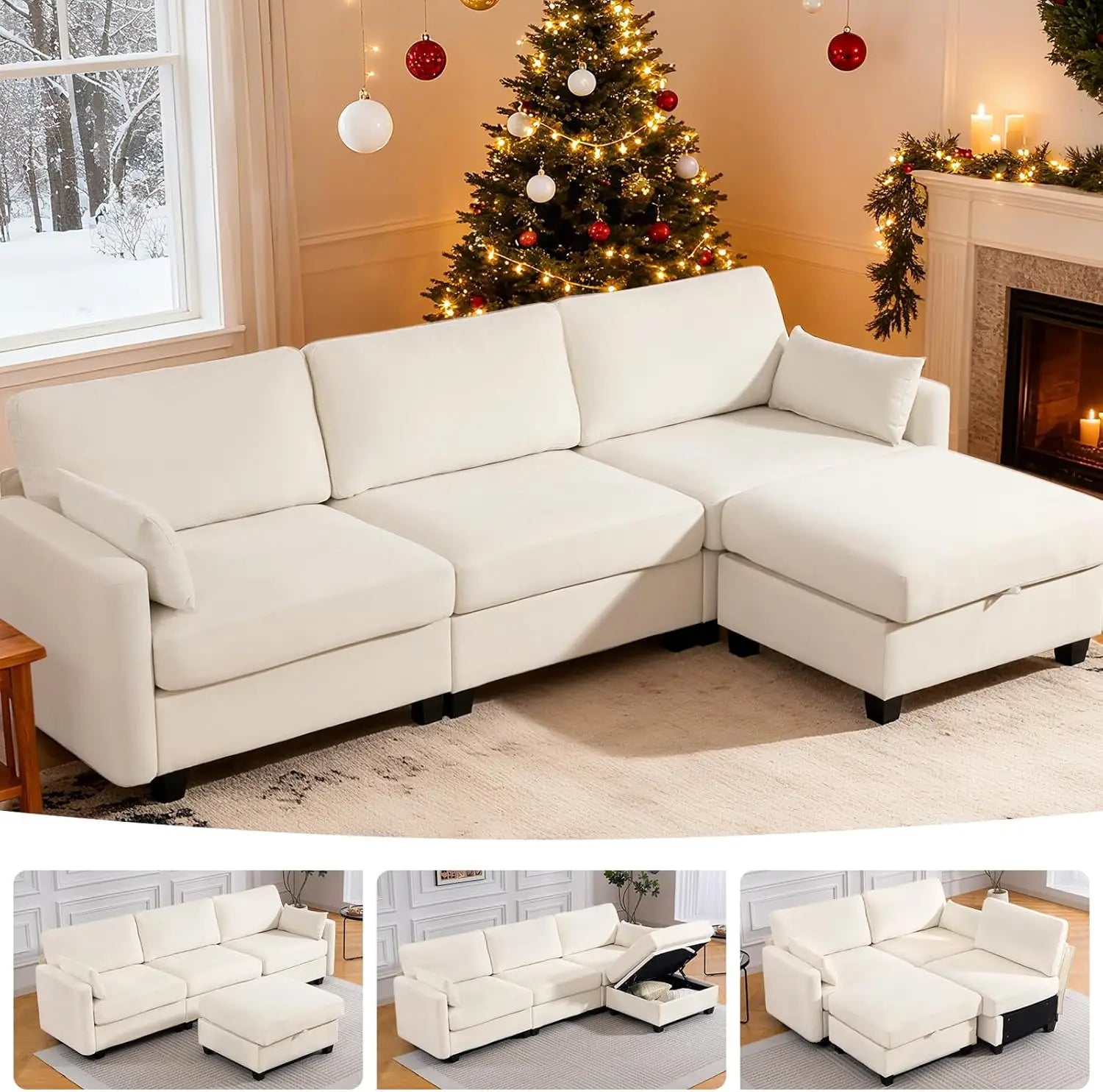 109'' Modular Sectional Sofa with Storage Ottoman