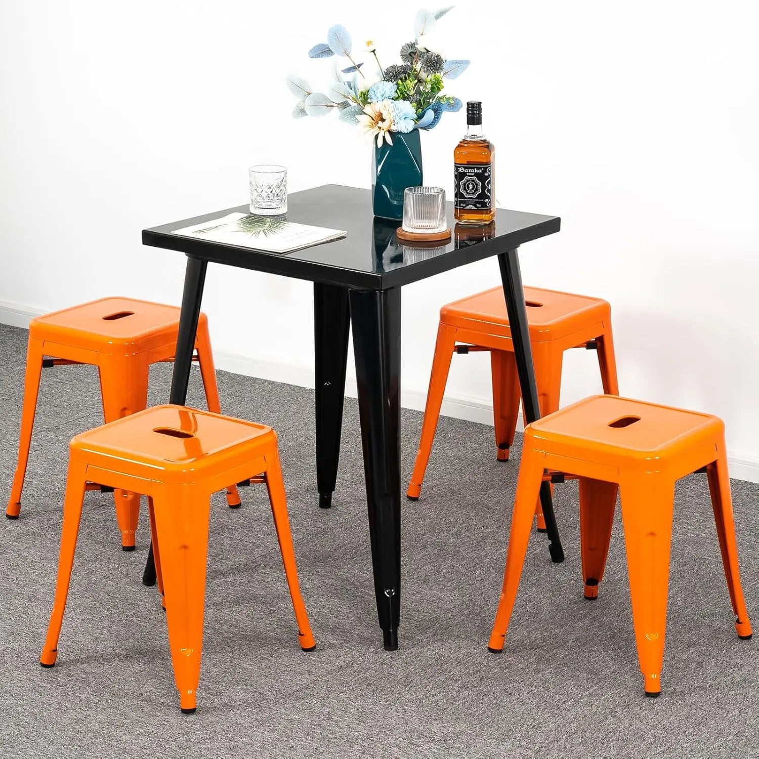 18 inch Industrial Metal Bar Stools Set of 2