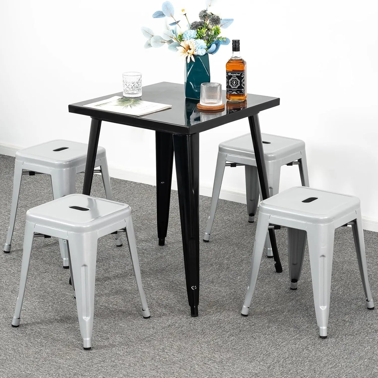 18 inch Industrial Metal Bar Stools Set of 2