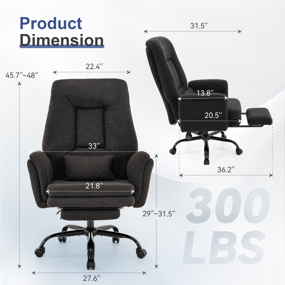 Brage Teddy Fabric Office Chair with Footrest, Criss Cross,