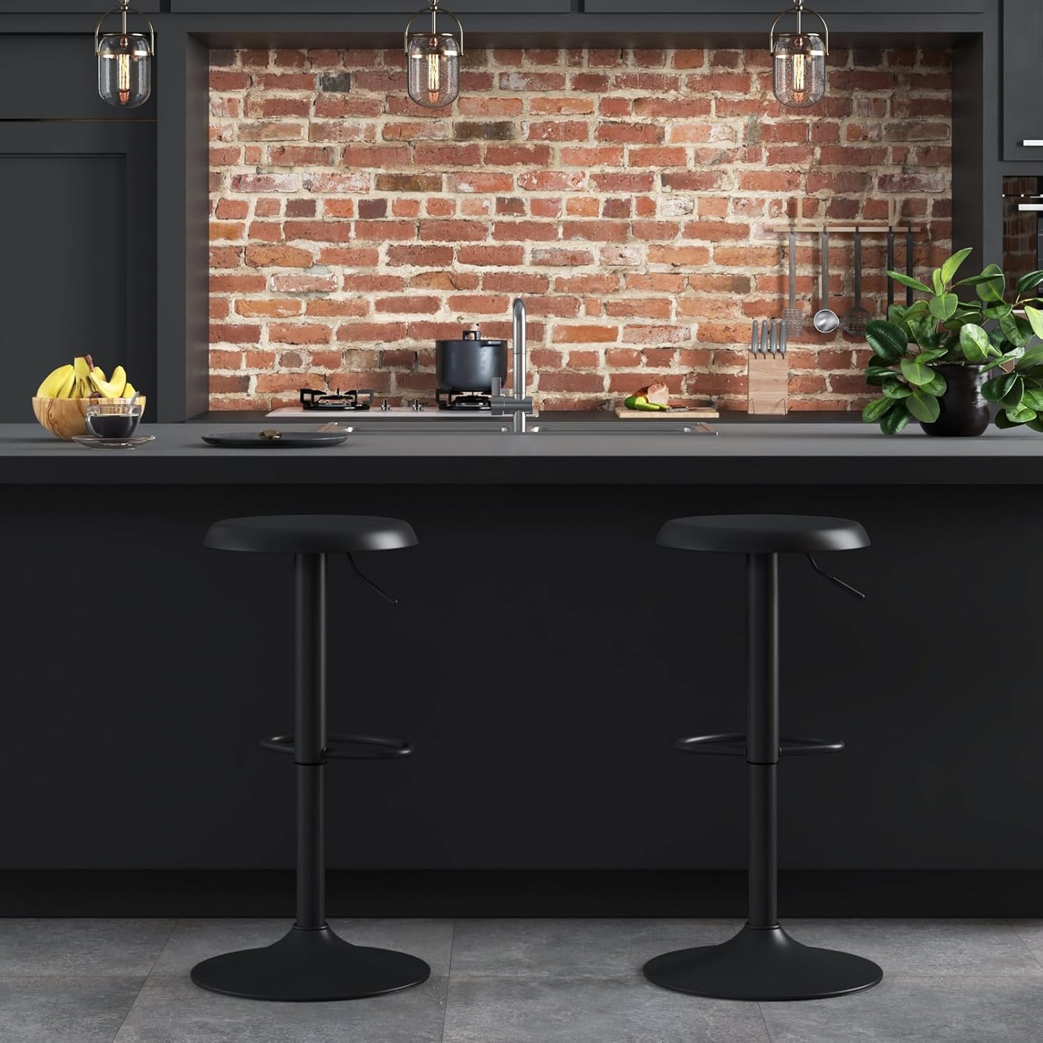 Adjustable Metal Bar Stools Set of 2, Pub, Cafe
