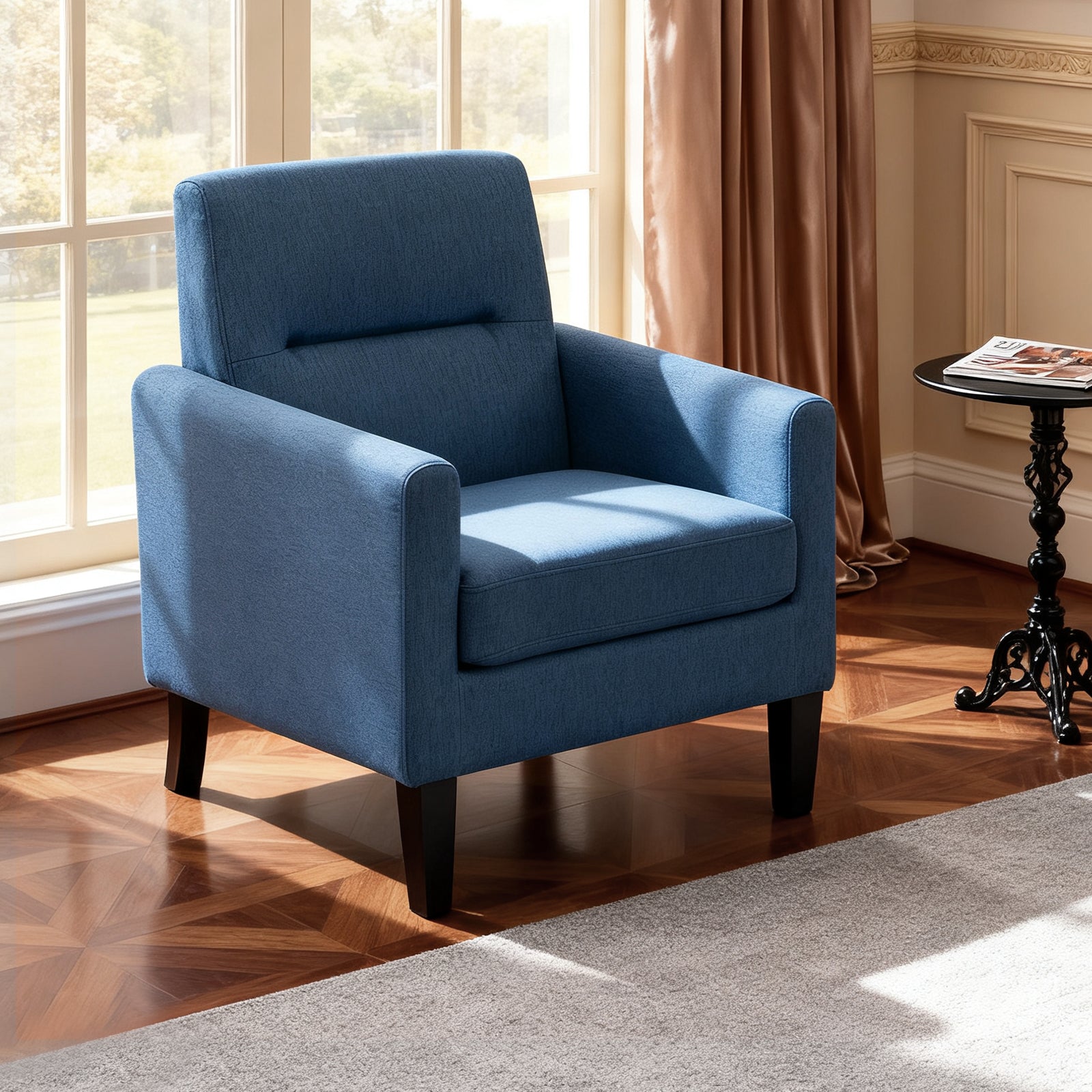 Modern Upholstered Accent Chair for Living Room, Wood & Fabric
