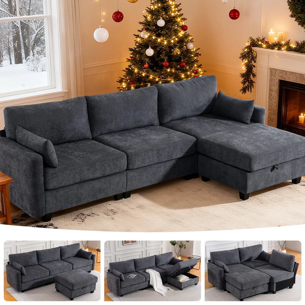109'' Modular Sectional Sofa with Storage Ottoman