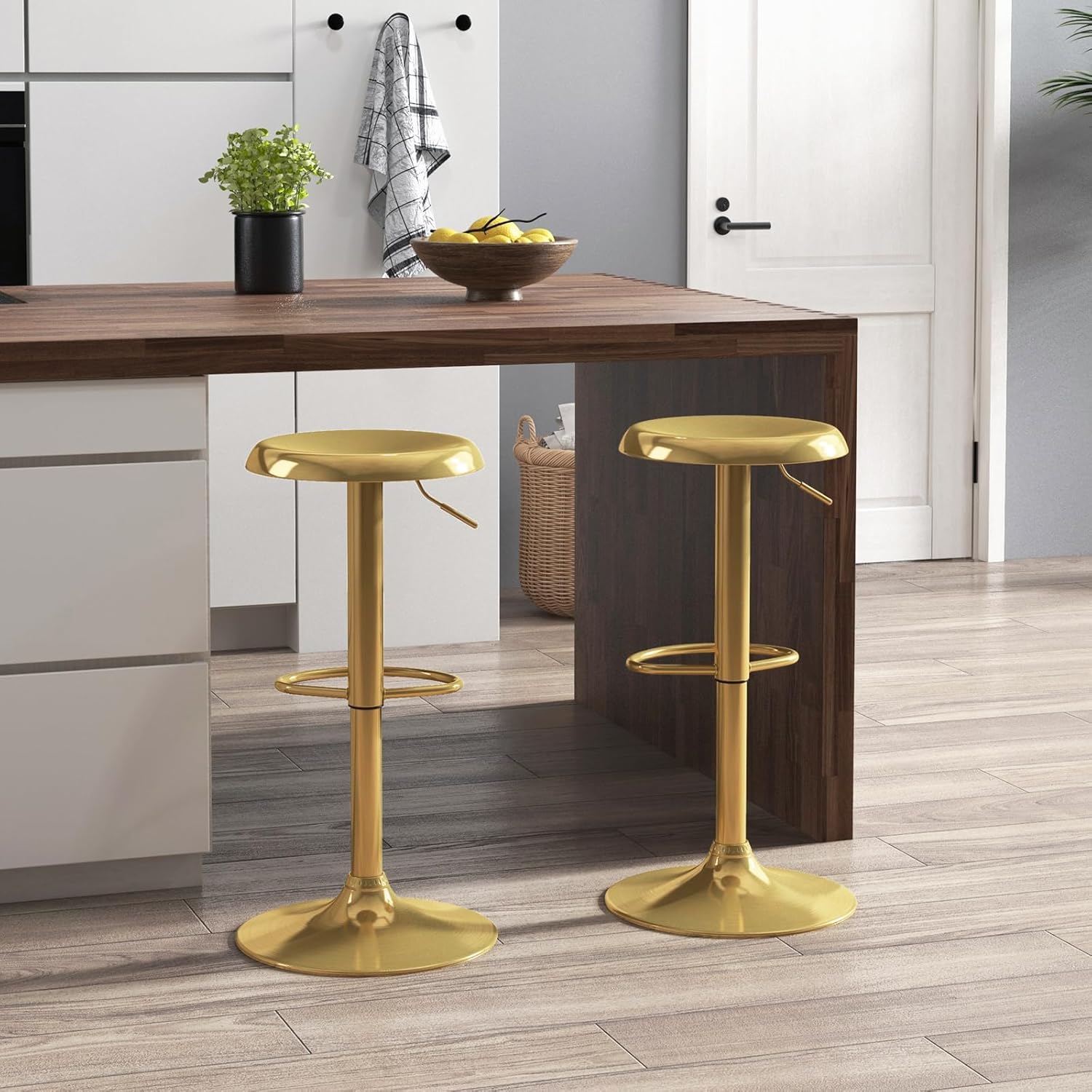 Adjustable Metal Bar Stools Set of 2, Pub, Cafe